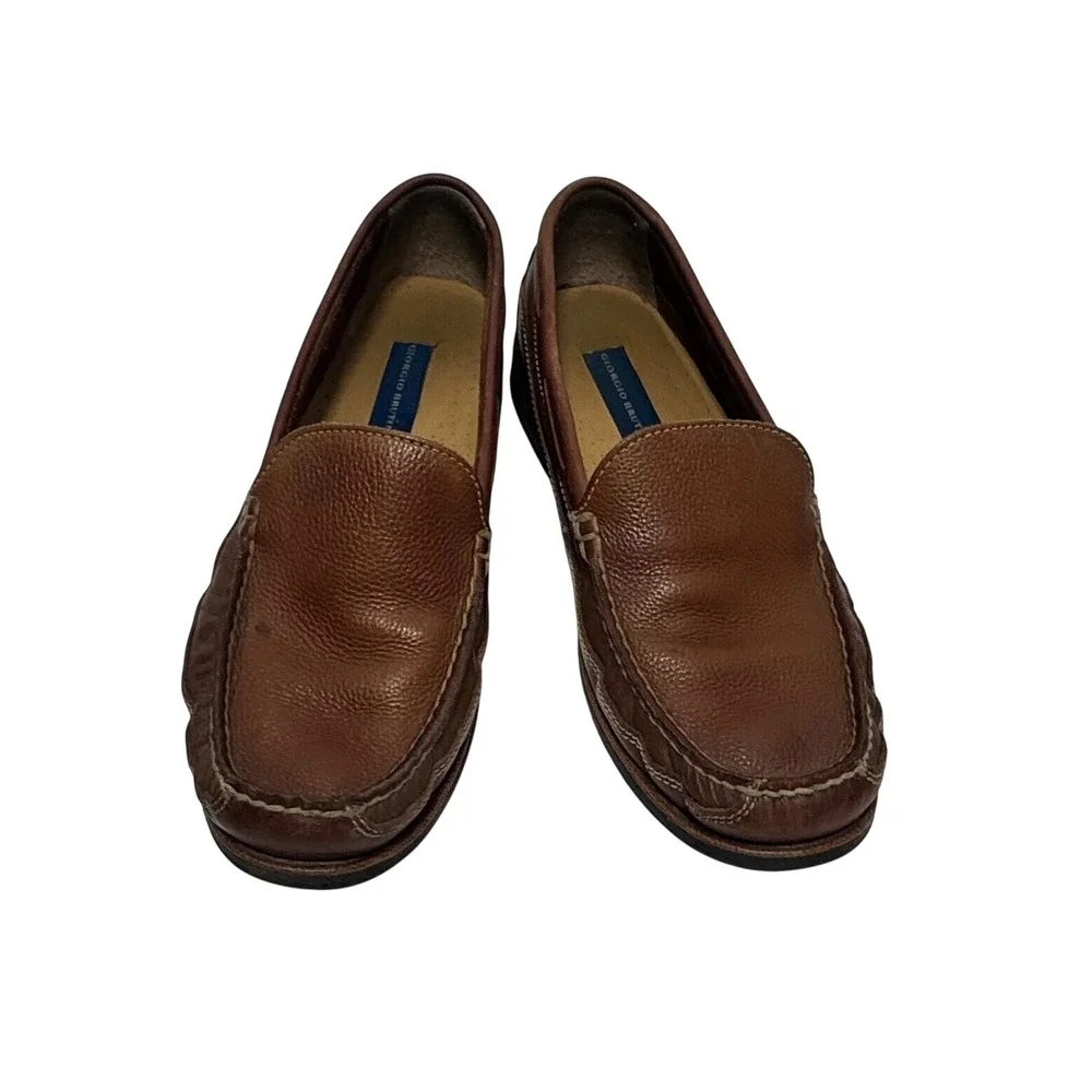 Giorgio Brutini Loafers Mens 13 M Brown Park Ave Pebbled Leather Slip On 9680